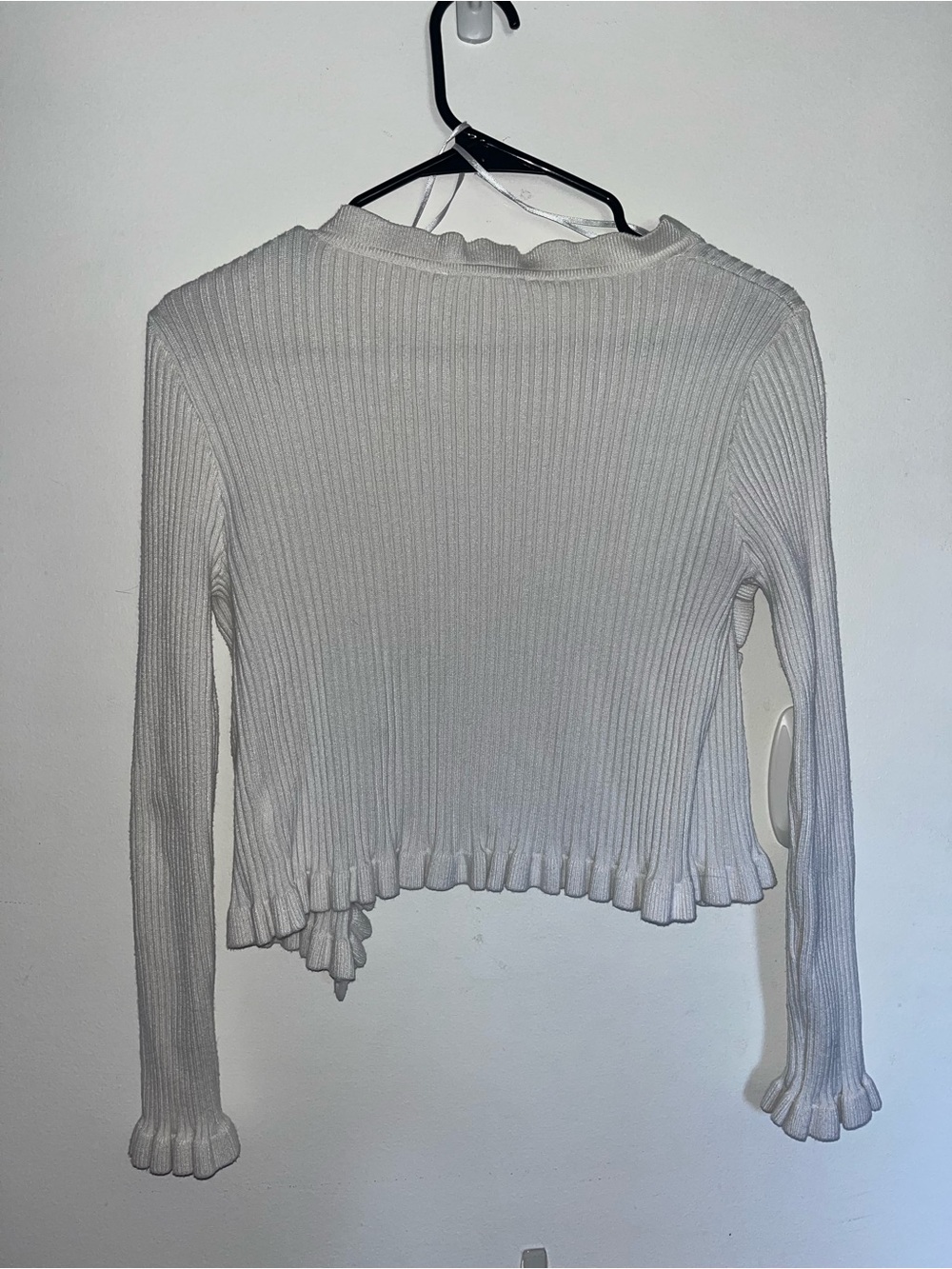 MARBLE White Ribbed Ruffle-Trim Cardigan - Picture 3 of 5